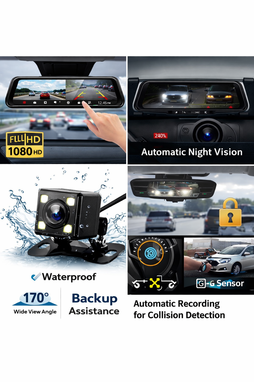 Vehicle Blackbox DVR with Full 1080 HD Touch Screen Rear View Camera