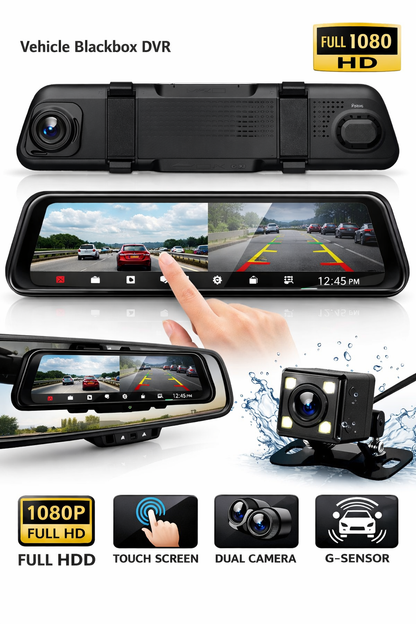 Vehicle Blackbox DVR with Full 1080 HD Touch Screen Rear View Camera