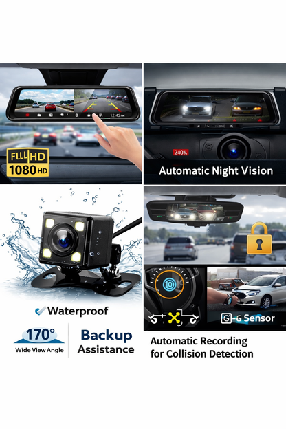 Vehicle Blackbox DVR with Full 1080 HD Touch Screen Rear View Camera